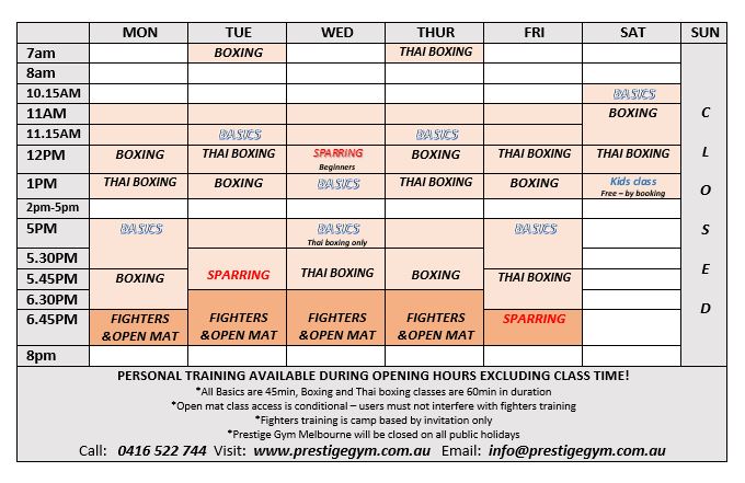 New Timetable 2019 - From Monday the 14th of January Prestige Gym’s timetable will include EXCITING NEW BOXING CLASSES adding to our existing offer.